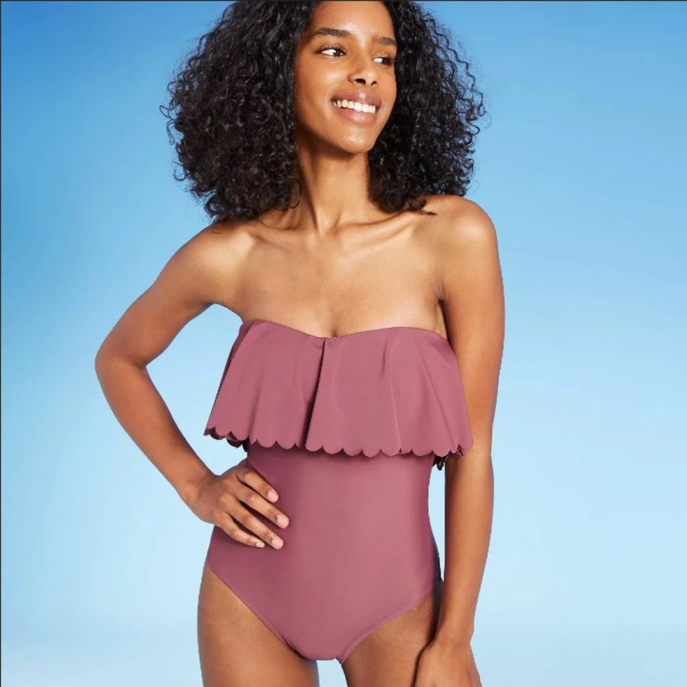 KONA SOL Scalloped Flounce Medium Coverage One Piece Swimsuit NEW WITHOU… - Picture 2 of 7